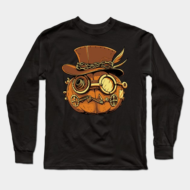 Steampunk pumpkin Halloween Long Sleeve T-Shirt by elaissiiliass